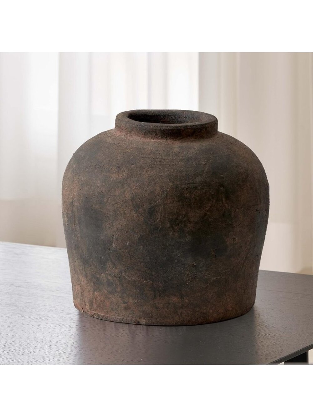 11" Tall Zen Style Brown Ceramic Large Vase Terra Cotta Pitcher Farmhouse Decor